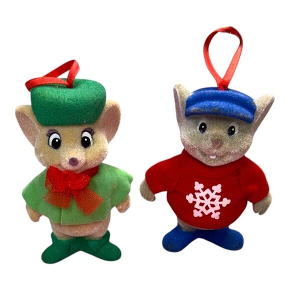 Disney The Rescuers Miss Bianca & Bernard Mouse Christmas Ornaments Vintage Lot - Picture 1 of 7